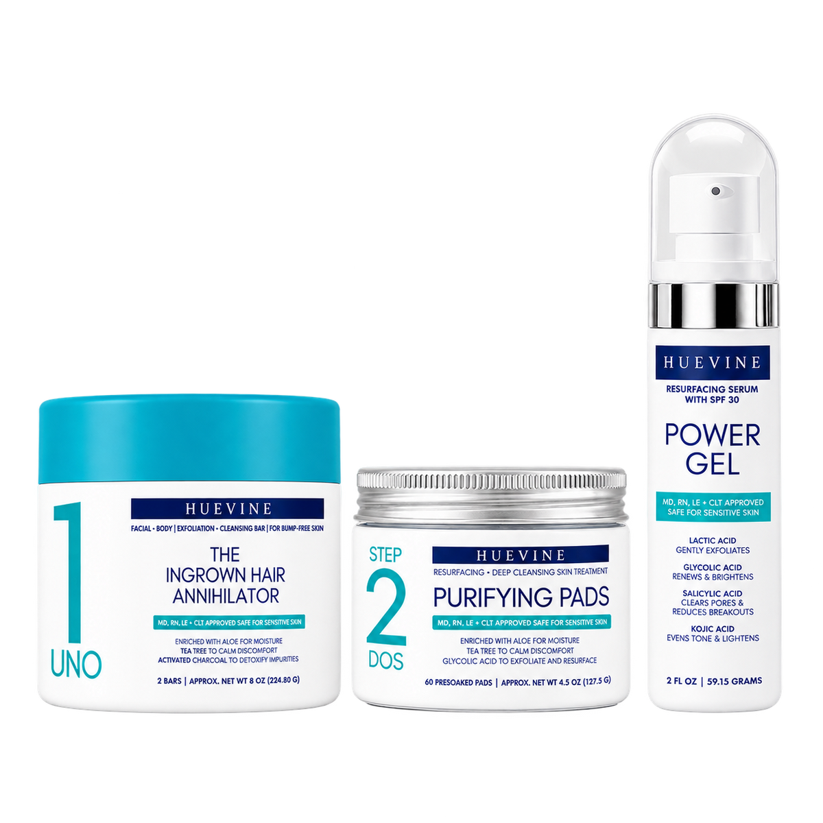 HueVine Ingrown Hair Treatment Kit | 3-Step Bump + Dark Spot Routine