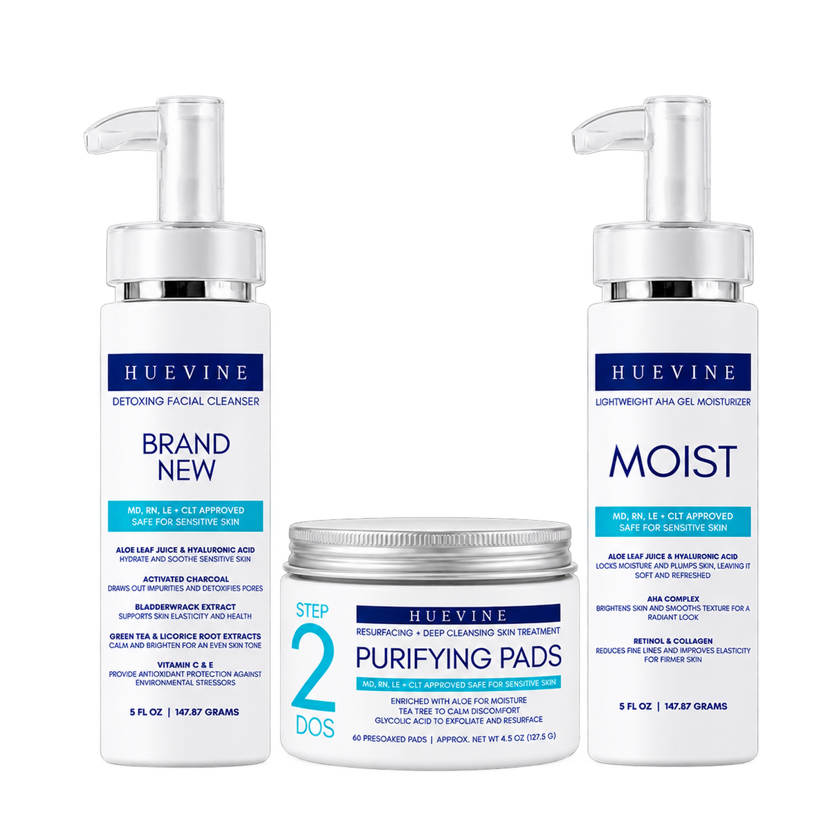 HueVine Daily Clear Skin Routine | 3-Step Acne-Prone Skin Care Set