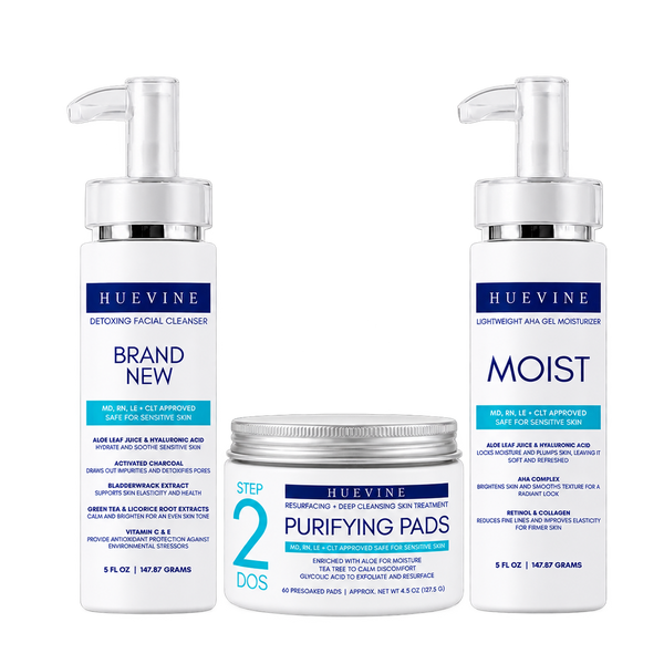 HueVine Daily Clear Skin Routine | 3-Step Acne-Prone Skin Care Set